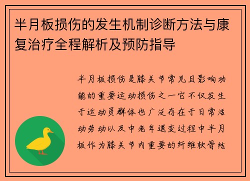 半月板损伤的发生机制诊断方法与康复治疗全程解析及预防指导